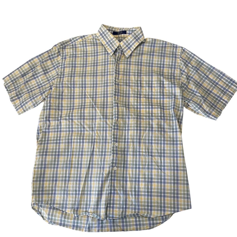 Alan Flusser Short Sleeve‎ Button Down Yellow Blue Green Preppy Mens Large